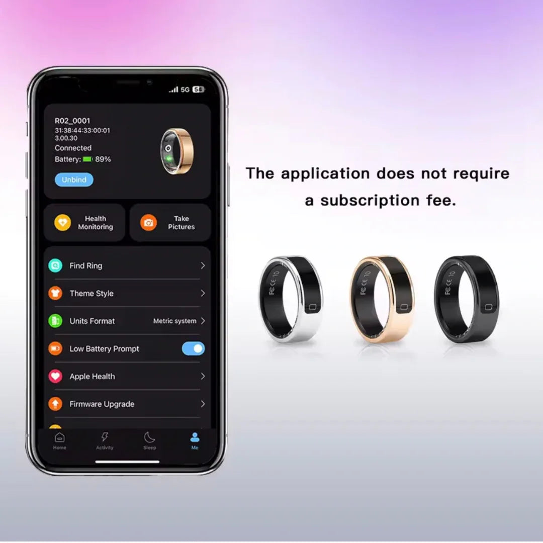 Bluetooth Smart Ring Stainless Steel - Fashion Men & Women,Track Steps|Calories|Heart rate|Blood oxygen|Sleep|Stress Monitor|Multi Modes|LED display|Gesture control|remote camera control,Free app (No subscription),Waterproof Light 3.2g 15 days standby - ZeeTec Store