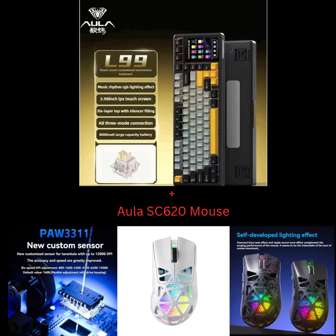 Aula L99 Custom Mechanical Keyboard, Smart Customizable 3.98-inch IPS Touch Screen,RGB LIGHTING: 16 million colour Backlight,Triple Mode Connectivity: Type-C wired/2.4G wireless/Bluetooth - 8000mAh Battery,Hot-Swappable Full 80 Keys