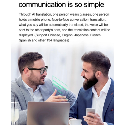 Smart Translator Glasses, Real-Time AI Voice & Text Translation, Multi-Language, Ultra-Light & Comfortable Weighs only 25g, Long-Lasting Battery - Equipped with dual 85mAh batteries (170mAh total), AI Smart Features, Smart Sensors & Controls