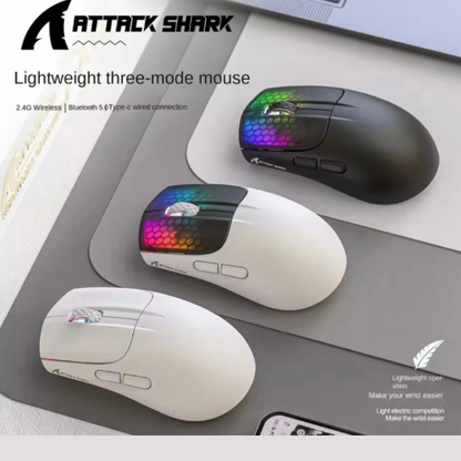 Attack Shark X5 Gaming Mouse, Tri-Mode Connection, High-Precision PAW3212 Sensor, Dynamic RGB Lighting Effects, Ergonomic & Comfortable Design, Mute Buttons & LED Display, Fast & Reliable Wireless – 30 IPS speed