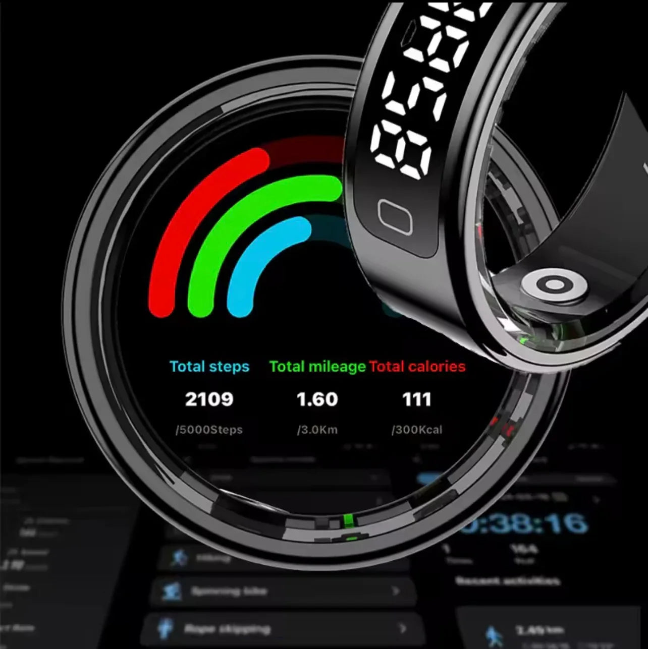 Bluetooth Smart Ring Stainless Steel - Fashion Men & Women,Track Steps|Calories|Heart rate|Blood oxygen|Sleep|Stress Monitor|Multi Modes|LED display|Gesture control|remote camera control,Free app (No subscription),Waterproof Light 3.2g 15 days standby - ZeeTec Store