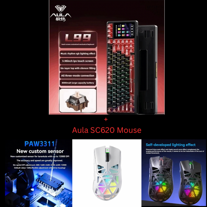 Aula L99 Custom Mechanical Keyboard, Smart Customizable 3.98-inch IPS Touch Screen,RGB LIGHTING: 16 million colour Backlight,Triple Mode Connectivity: Type-C wired/2.4G wireless/Bluetooth - 8000mAh Battery,Hot-Swappable Full 80 Keys