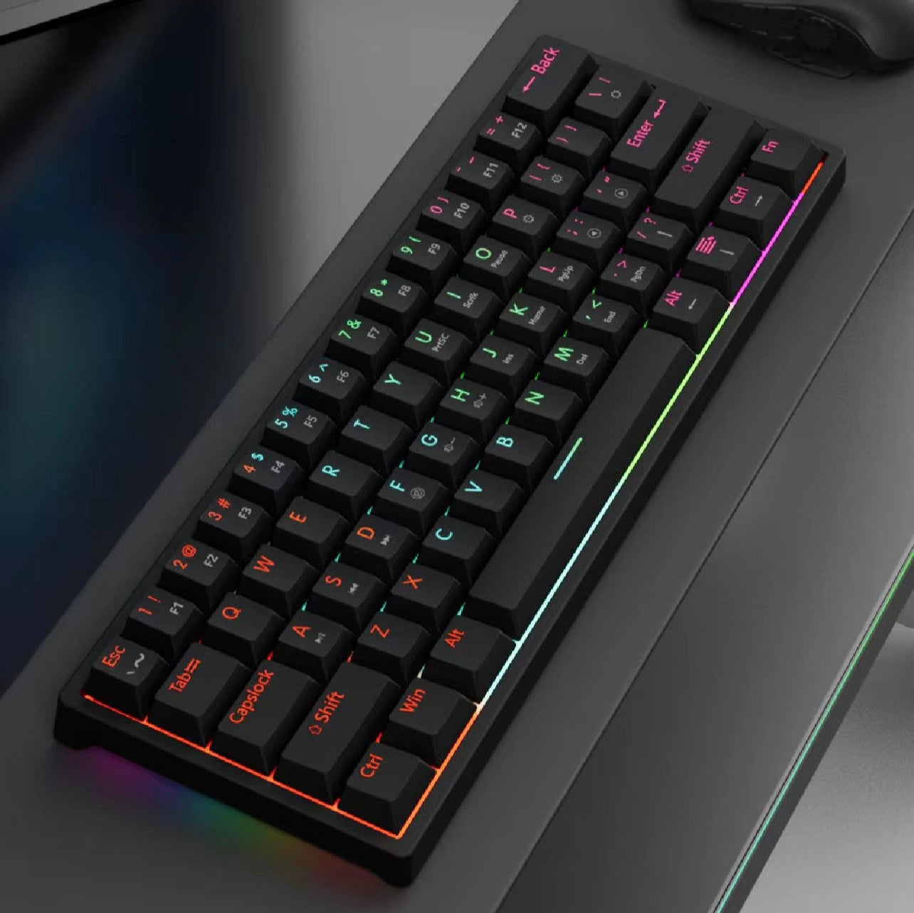 MK61 Wired Gaming Mechanical Keyboard, Compact 61 Keys: 60% layout, Hot-Swappable Switches, RGB Backlit: Fully customizable RGB lighting, FPS Gamer Friendly,