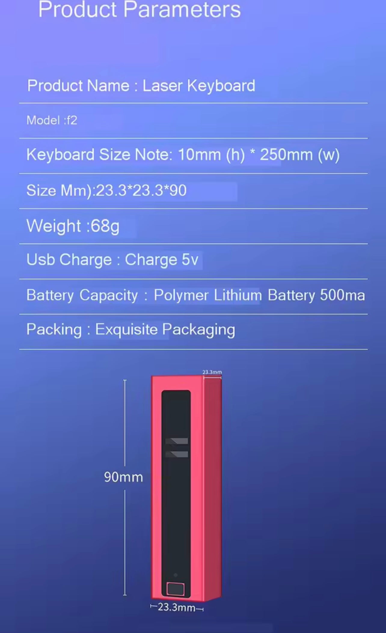 Fashion Portable Wireless Virtual Laser Keyboard, Red Laser Projection Technology, Dual Function: Keyboard + Mouse, Universal Compatibility, Built-In Rechargeable Battery, High Recognition Rate