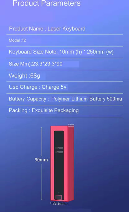 Fashion Portable Wireless Virtual Laser Keyboard, Red Laser Projection Technology, Dual Function: Keyboard + Mouse, Universal Compatibility, Built-In Rechargeable Battery, High Recognition Rate