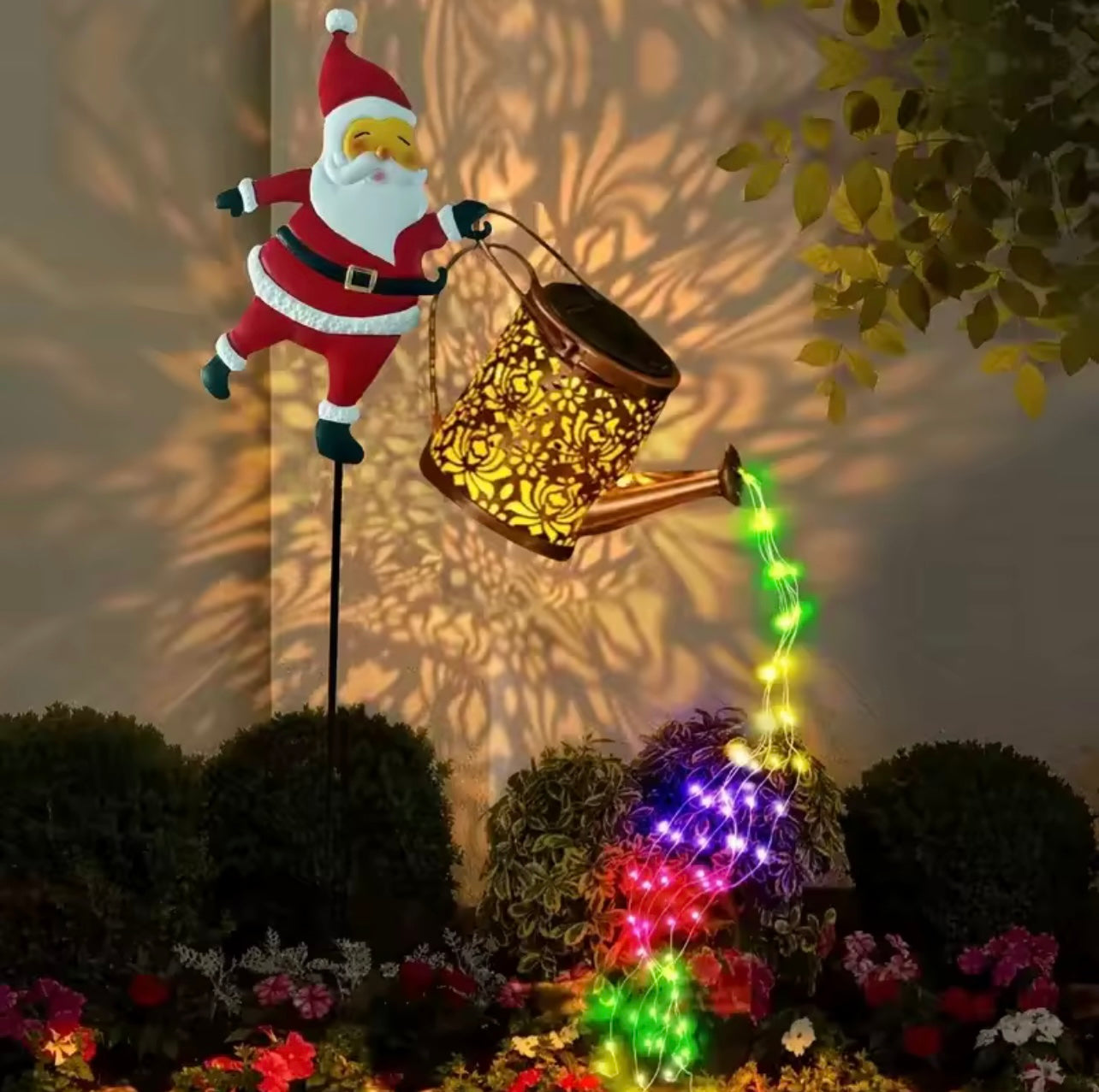 Santa Solar Kittle Lights, Solar LED Light Night, Vibrant Warm white light/colored light, 86cm in total length, Metal material