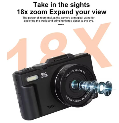 Professional Digital Camera with 18× Optical Zoom, 3” Flip Screen, True 5K HD Video, and 75MP Photos - Light and Portable with Long Battery Life - ZeeTec Store