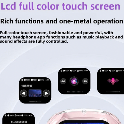Transparent LCD Bluetooth Headset with Noise Cancellation, Voice Control, Bilateral Stereo Sound, Color Screen, Long Battery Life