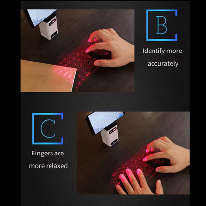WIRELESS VIRTUAL LASER KEYBOARD,Universal compatible all OS Bluetooth,Two Models: White & Black,White: Phone bracket/power bank/usb/Keyboard/Mouse/6H use,Black: Keyboard/Mouse/2H use,Projection size:10cm*25cm