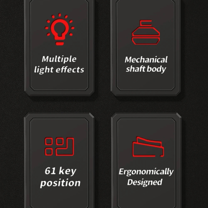MK61 Wired Gaming Mechanical Keyboard, Compact 61 Keys: 60% layout, Hot-Swappable Switches, RGB Backlit: Fully customizable RGB lighting, FPS Gamer Friendly,