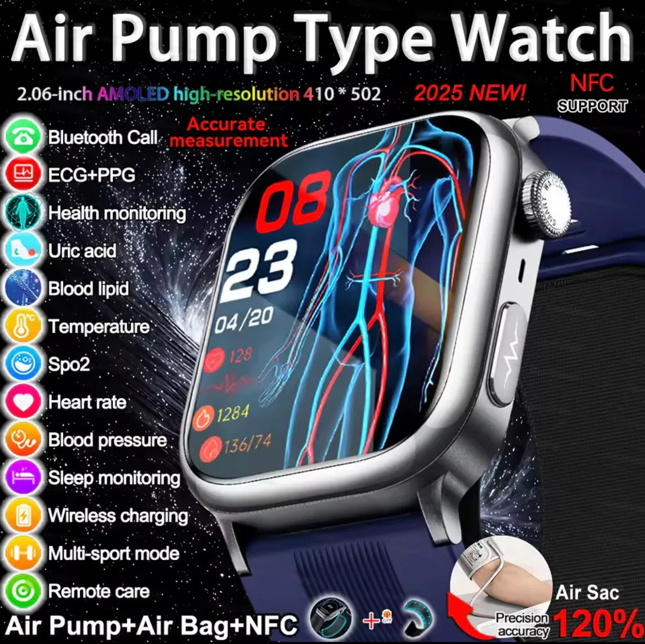Smart Health Watch Blood Pressure Monitoring and ECG Features - ZeeTec Store