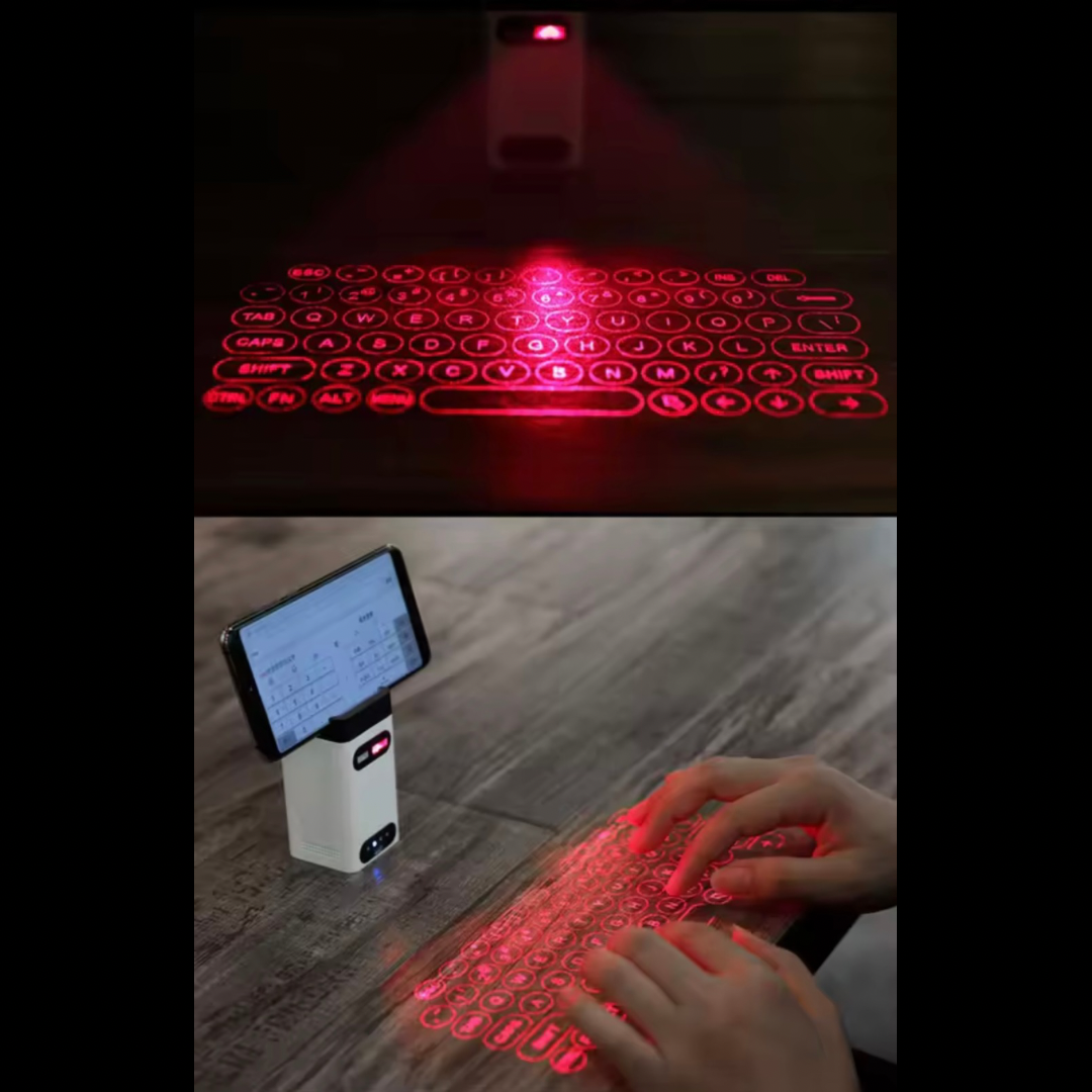 WIRELESS VIRTUAL LASER KEYBOARD,Universal compatible all OS Bluetooth,Two Models: White & Black,White: Phone bracket/power bank/usb/Keyboard/Mouse/6H use,Black: Keyboard/Mouse/2H use,Projection size:10cm*25cm