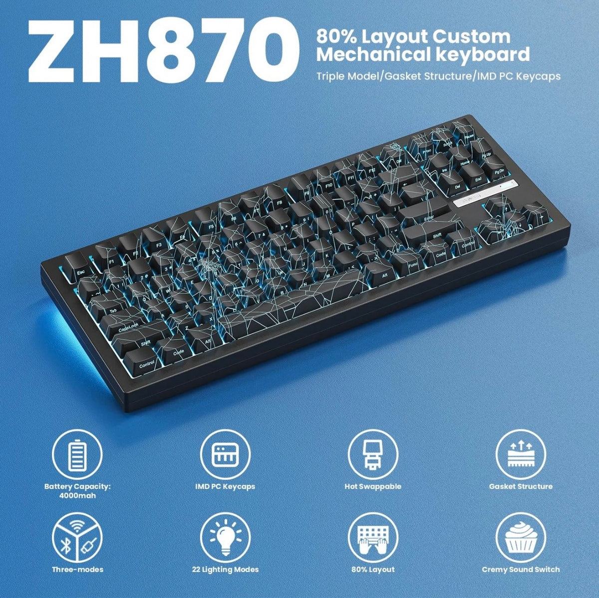 Zornher ZH870 Wireless Gaming Keyboard Three-Mode Full-Key Hot-Swappable - ZeeTec Store