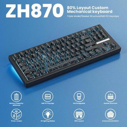 Zornher ZH870 Wireless Gaming Keyboard Three-Mode Full-Key Hot-Swappable - ZeeTec Store