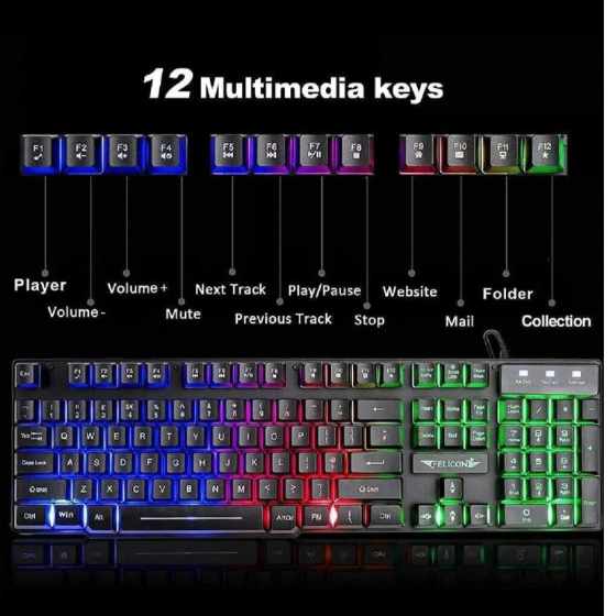 4-in-1 Gaming Combo Bundle Wired Keyboard Mouse Headset & Pad, Wired Keyboard 104 keys and 19 anti-ghosting keys 12 multimedia keys, Wired Gaming Mouse 3 adjustable DPI Ergonomic non-slip design cool backlit, Wired Gaming Headset Stereo sound universal