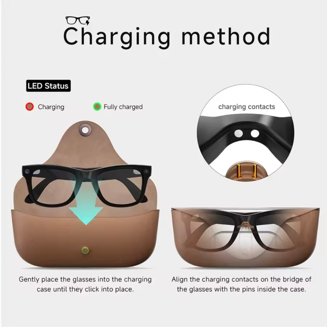 Smart AI Glasses with Built-in camera, charging Case and dual Lenses
