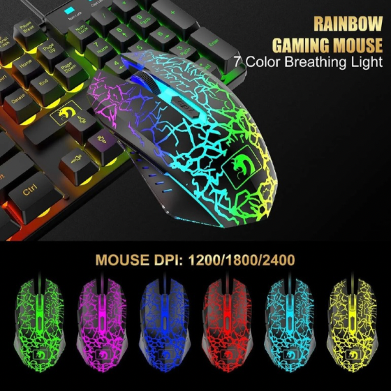 4-in-1 Gaming Combo Bundle Wired Keyboard Mouse Headset & Pad, Wired Keyboard 104 keys and 19 anti-ghosting keys 12 multimedia keys, Wired Gaming Mouse 3 adjustable DPI Ergonomic non-slip design cool backlit, Wired Gaming Headset Stereo sound universal
