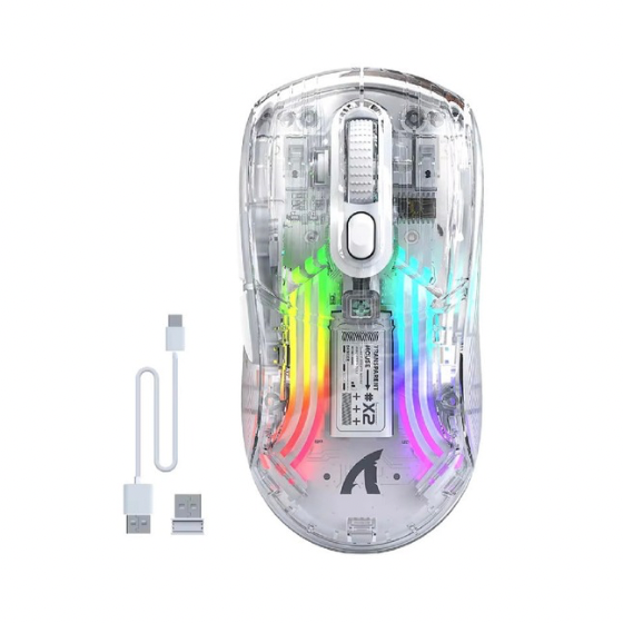 Attack Shark X2 Mouse, Completely Transparent Design, Mute Operation, Adjustable DPI: 5-speed DP, Triple-Mode Connectivity, Original Phase 3212 Sensor, Long-Lasting Battery Life, Ergonomic Design