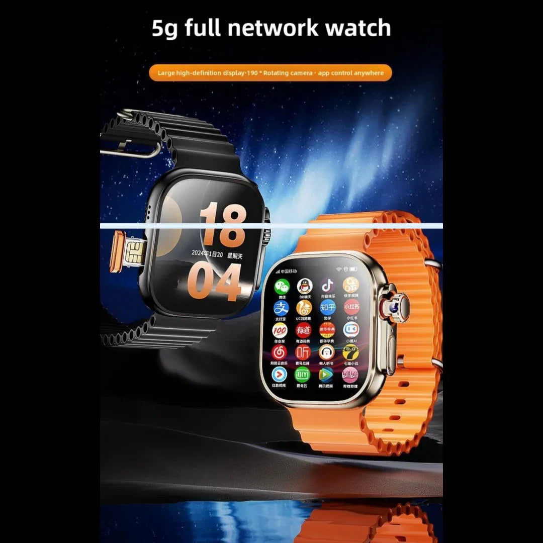 High-Performance Smart Watch for Men and Women - Ultra Thin 2.29 Inch AMOLED, 4G-5G SIM Card, 190° Rotating 8MP HD Camera, Call & SMS Function, Health Tracking, Durable Stainless Steel Case & Silicone Strap - ZeeTec Store