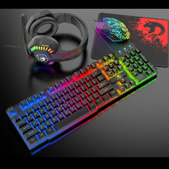 4-in-1 Gaming Combo Bundle Wired Keyboard Mouse Headset & Pad, Wired Keyboard 104 keys and 19 anti-ghosting keys 12 multimedia keys, Wired Gaming Mouse 3 adjustable DPI Ergonomic non-slip design cool backlit, Wired Gaming Headset Stereo sound universal