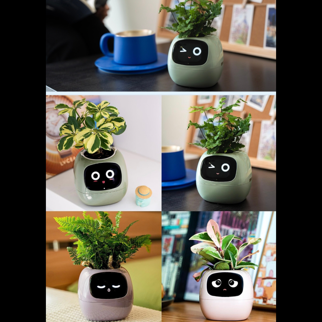 Ivy Smart plants pot, Equipped with 7 smart sensors and Ai chip for intelligent plant care, Interactive Design - Multiple expressions for engaging user interaction, Durable Material, Glow Effect, Home Gardening