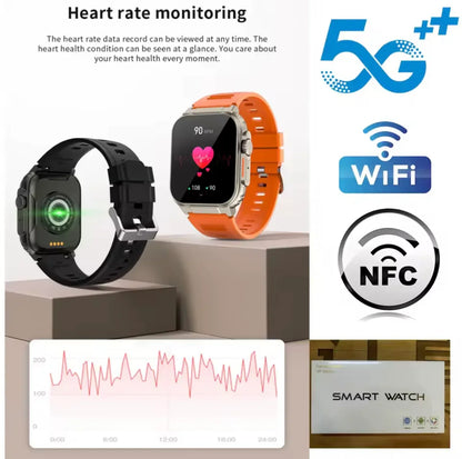 High-Performance Smart Watch for Men and Women - Ultra Thin 2.29 Inch AMOLED, 4G-5G SIM Card, 190° Rotating 8MP HD Camera, Call & SMS Function, Health Tracking, Durable Stainless Steel Case & Silicone Strap - ZeeTec Store