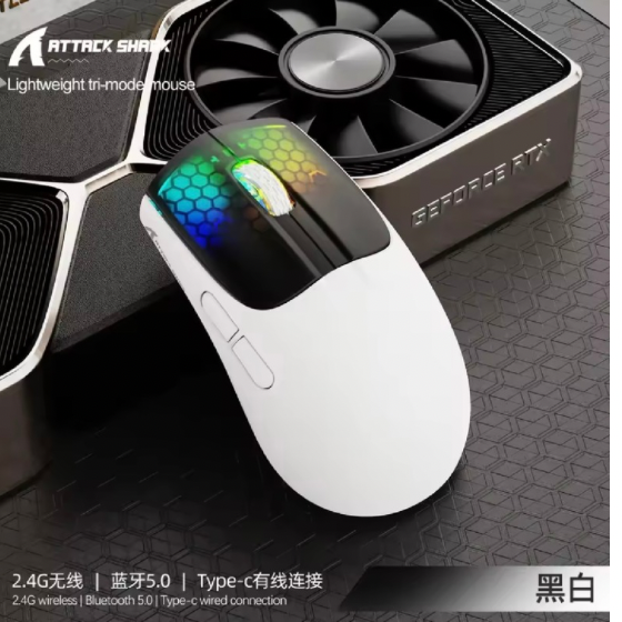 Attack Shark X5 Gaming Mouse, Tri-Mode Connection, High-Precision PAW3212 Sensor, Dynamic RGB Lighting Effects, Ergonomic & Comfortable Design, Mute Buttons & LED Display, Fast & Reliable Wireless – 30 IPS speed