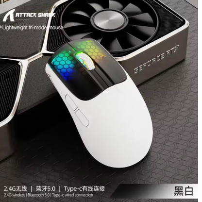 Attack Shark X5 Gaming Mouse, Tri-Mode Connection, High-Precision PAW3212 Sensor, Dynamic RGB Lighting Effects, Ergonomic & Comfortable Design, Mute Buttons & LED Display, Fast & Reliable Wireless – 30 IPS speed