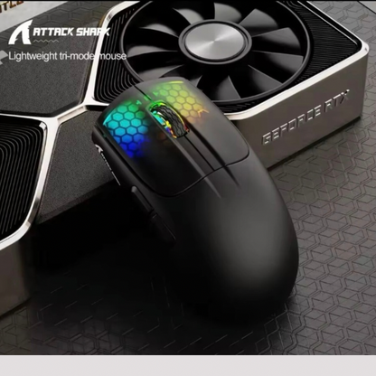 Attack Shark X5 Gaming Mouse, Tri-Mode Connection, High-Precision PAW3212 Sensor, Dynamic RGB Lighting Effects, Ergonomic & Comfortable Design, Mute Buttons & LED Display, Fast & Reliable Wireless – 30 IPS speed
