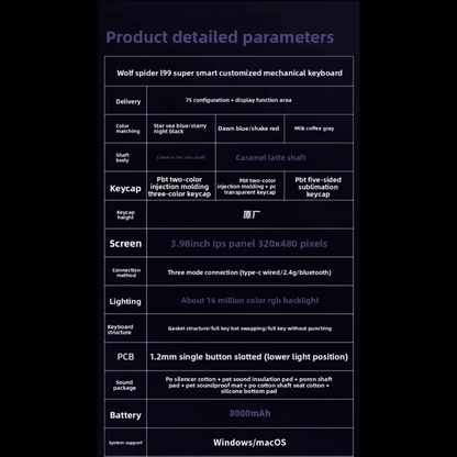 Aula L99 Mechanical Gaming Keyboard, 3.98-inch IPS Touch Screen, RGB LIGHTING: 16 million colour Backlight, SOUND OPTIMIZATION, 8000mAh Battery, Triple Connection Mode