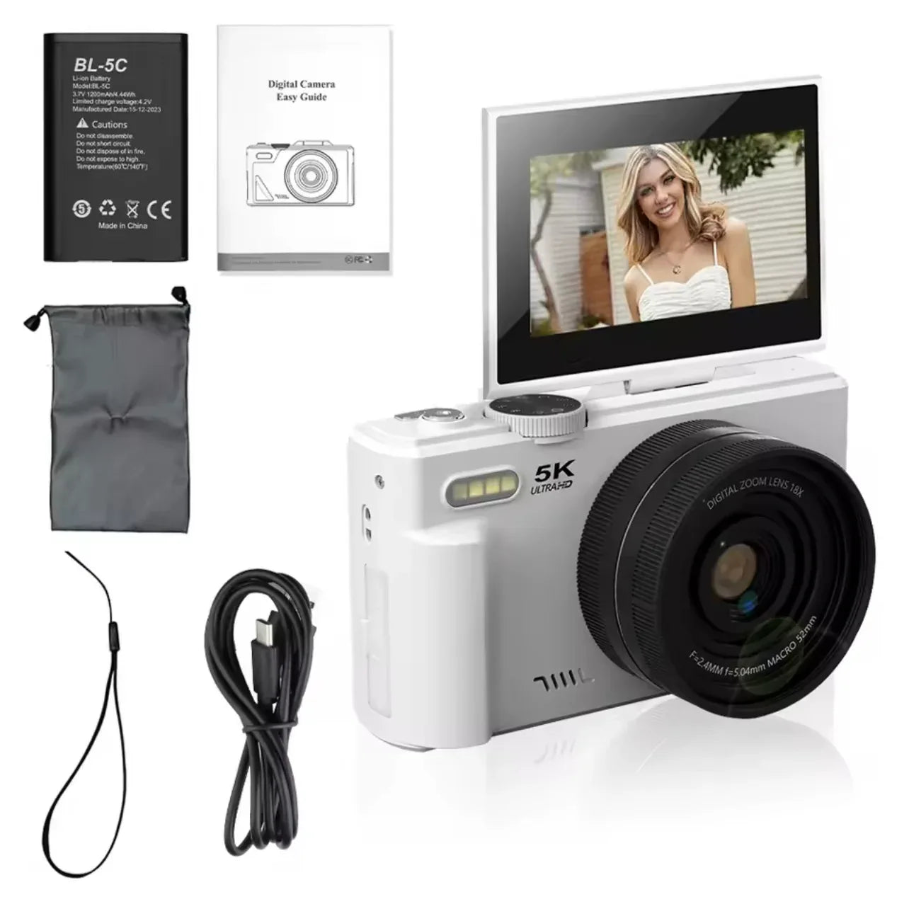 Professional Digital Camera with 18× Optical Zoom, 3” Flip Screen, True 5K HD Video, and 75MP Photos - Light and Portable with Long Battery Life - ZeeTec Store