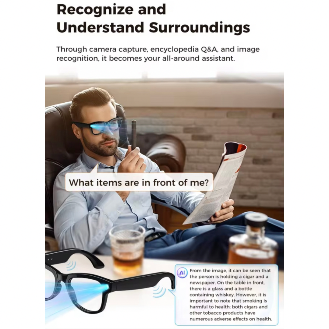Smart AI Glasses with Built-in camera, charging Case and Light Changing Lenses