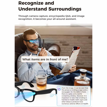 Smart AI Glasses with Built-in camera, charging Case and Light Changing Lenses