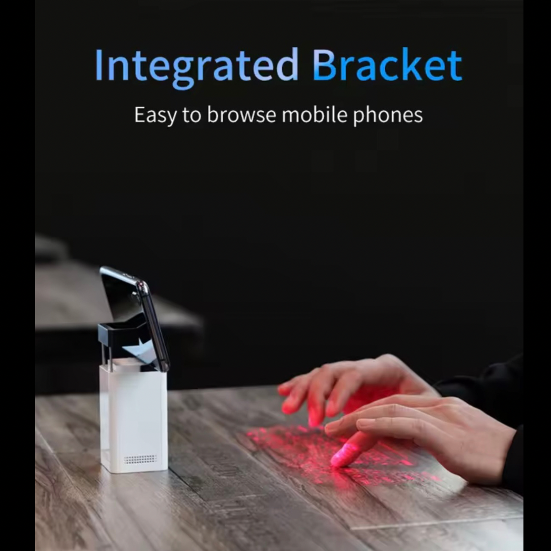 WIRELESS VIRTUAL LASER KEYBOARD,Universal compatible all OS Bluetooth,Two Models: White & Black,White: Phone bracket/power bank/usb/Keyboard/Mouse/6H use,Black: Keyboard/Mouse/2H use,Projection size:10cm*25cm