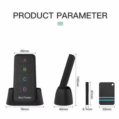 Wireless RF item Finder Tracker,Includes: 1 Remote + 4 Receivers + 1 Base Stand + 4 Double-Sided Adhesive Pads, Quick One-Button Search, Strong Signal & Long Range - Up to 30m, Slim & Portable Receivers