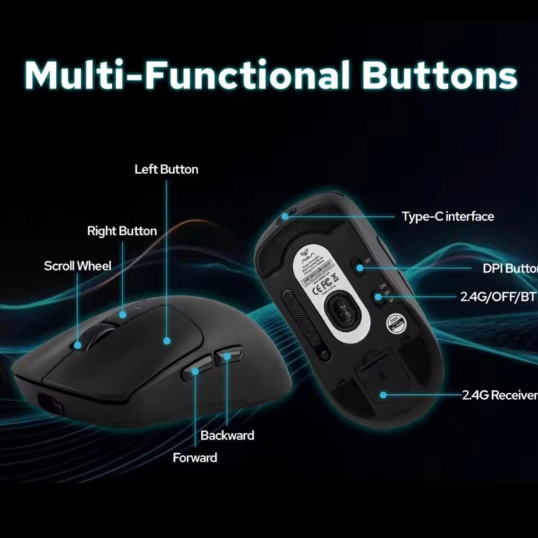 AULA SC680 Gaming Mouse, Triple-Mode (BT 2.4G Wired), Lightweight 58g Esports, Ultra-Fast Response, Ergonomic Design