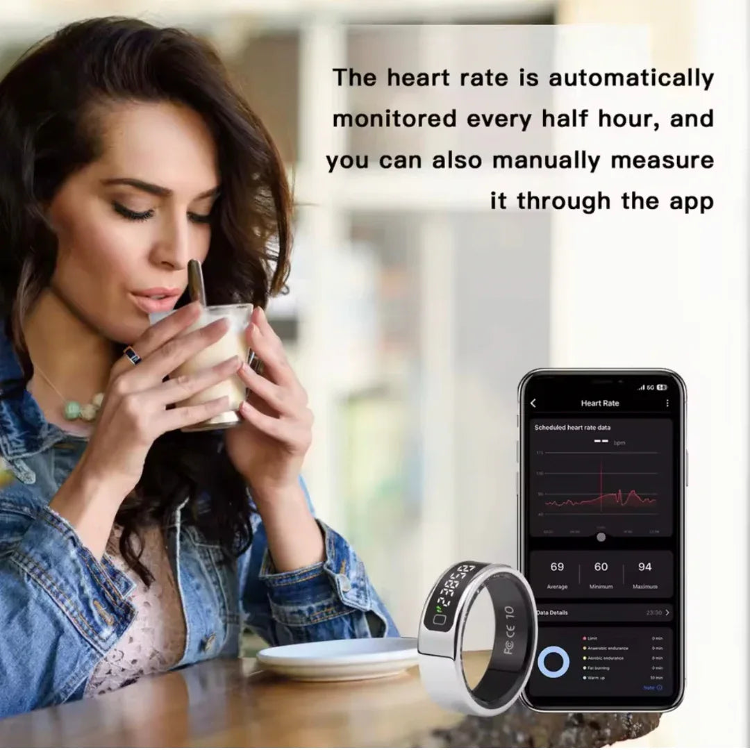 Bluetooth Smart Ring Stainless Steel - Fashion Men & Women,Track Steps|Calories|Heart rate|Blood oxygen|Sleep|Stress Monitor|Multi Modes|LED display|Gesture control|remote camera control,Free app (No subscription),Waterproof Light 3.2g 15 days standby - ZeeTec Store