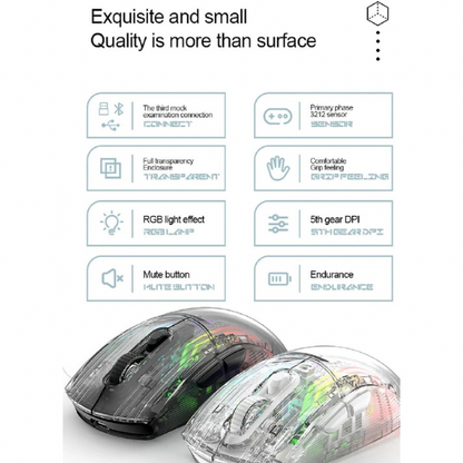 Attack Shark X2 Mouse, Completely Transparent Design, Mute Operation, Adjustable DPI: 5-speed DP, Triple-Mode Connectivity, Original Phase 3212 Sensor, Long-Lasting Battery Life, Ergonomic Design