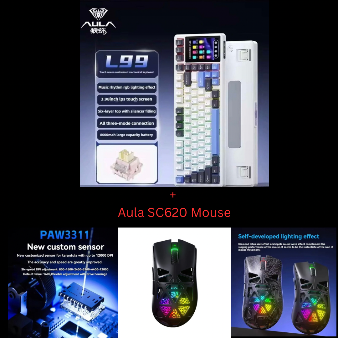 Aula L99 Custom Mechanical Keyboard, Smart Customizable 3.98-inch IPS Touch Screen,RGB LIGHTING: 16 million colour Backlight,Triple Mode Connectivity: Type-C wired/2.4G wireless/Bluetooth - 8000mAh Battery,Hot-Swappable Full 80 Keys
