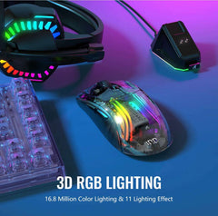 Attack Shark X2 Pro Gaming Mouse,Transparent Design with Wireless Charging Dock,Amazing RGB Lighting & Silent Clicks,Tri-Mode Connectivity Wireless 2.4GHz/Bluetooth/Wired, 4000 Adjustable DPI & battery level indicator, Universal Compatibility Windows Mac