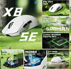 ATTACK SHARK X8 Series, Tri-mode connectivity, Ultra-Lightweight Design (55g), Long-Lasting 500mAh Battery, PixArt PAW3311 Sensor (25000 DPI), Versatile Compatibility, Perfect for FPS MOBA & Esports