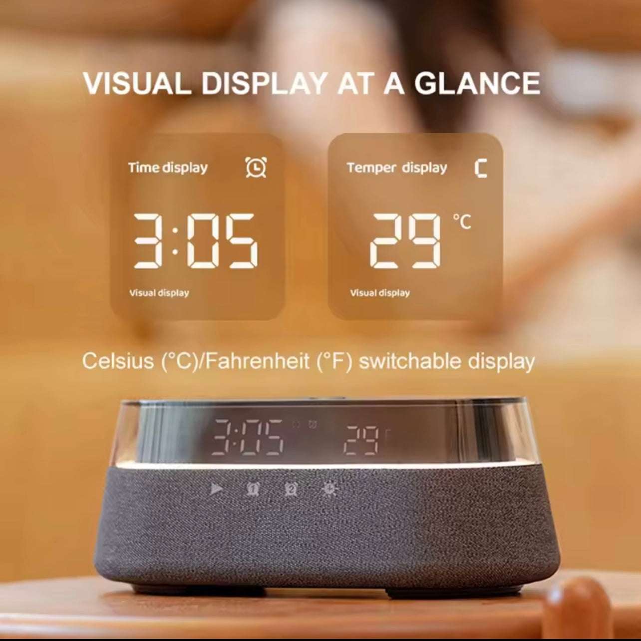 6-in-1 Smart Alarm Clock, 15W Wireless Charger, Bluetooth Speaker, FM Radio, Dual Alarm, USB Charging Port & RGB Mood Light