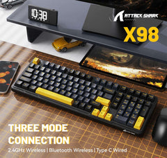 ATTACK SHARK X98 Full-size Mechanical Keyboard, Triple mode connectivity, 102 Key Layout & Upgraded Gasket-Mount (20 Silicone Socket), Pre-Lubed Linear Blueberry Switch, 16.8 Million South-Facing RGB & Full key Anti-Ghosting, 4000mAh Big Battery