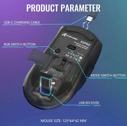 Attack Shark X2 Pro Gaming Mouse, Tri-Mode Wireless 2.4GHz/Bluetooth/Wired, 4000 DPI, RGB Lighting, Silent Clicks, Charging Dock