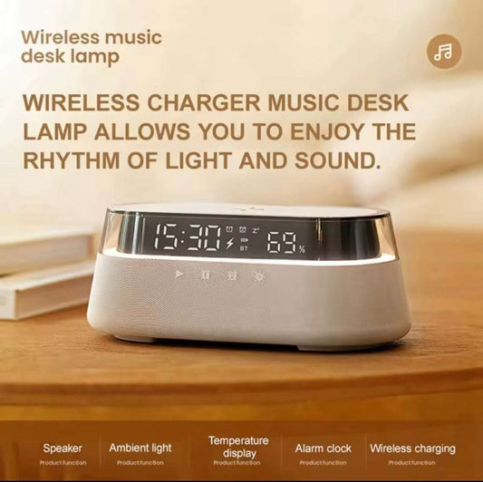6-in-1 Smart Alarm Clock, 15W Wireless Charger, Bluetooth Speaker, FM Radio, Dual Alarm, USB Charging Port & RGB Mood Light