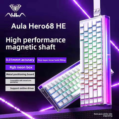 AULA HERO 68 HE Keyboard, Compact 68-Key Layout, Magnetic Switches with Rapid Trigger, High-Speed 8K Return Rate, Hot-Swap Switch Design, Durable Wired Connection, Dynamic RGB Backlighting, Neon light box