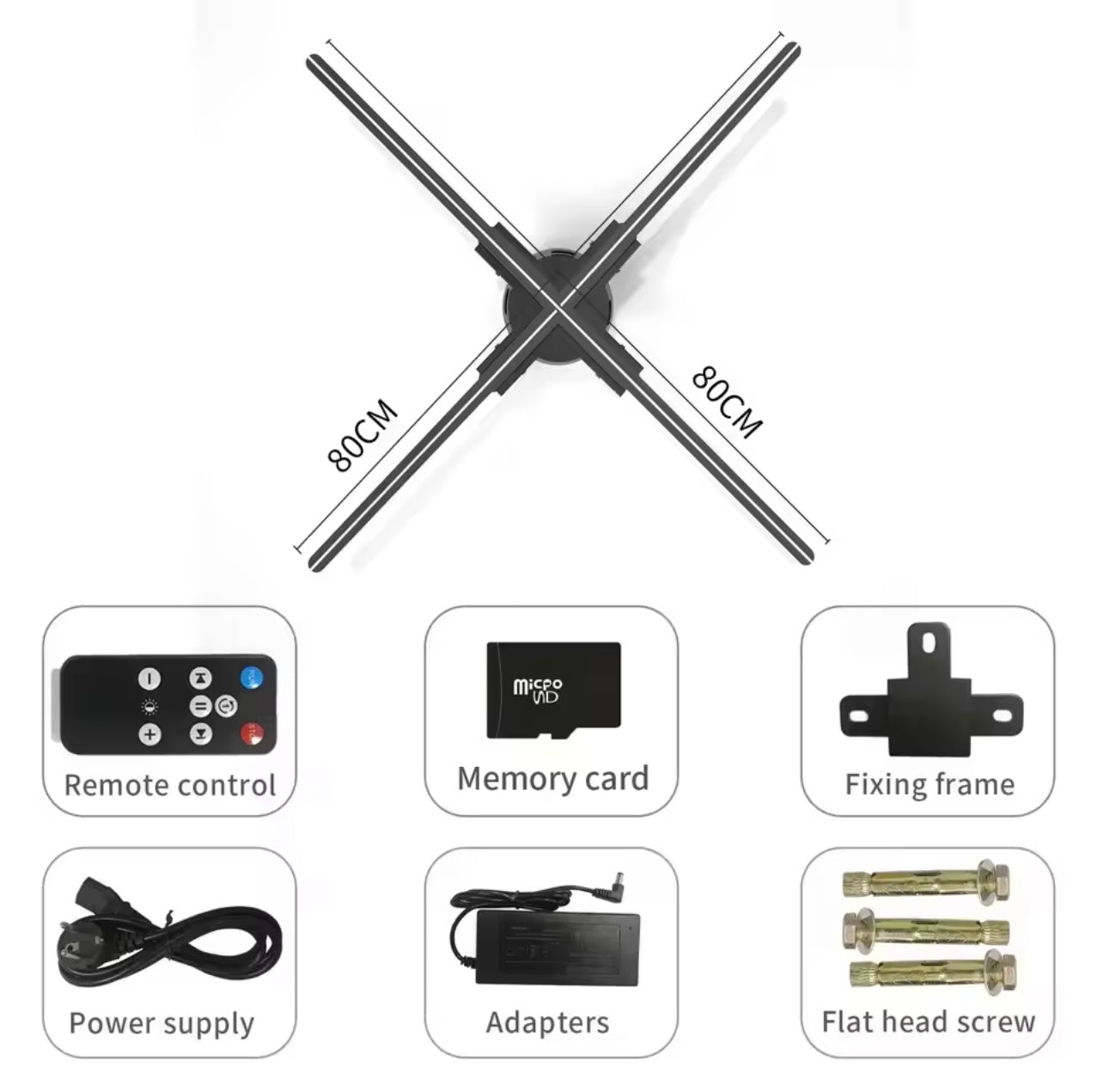 HOLOGRAM FAN PROJECTOR 3D,High Quality LED Lamp Beeds,Upload/Create/Display image or video in 3D,8GB TF Memory Card Included,Smart Control via App & Remote,Adjustable Brightness & Viewing Angle,Bonus: Massive 3D Ready Image Video Library