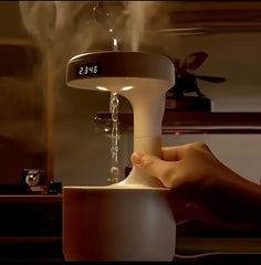 USB Anti-Gravity Humidifier, Clock & Night Light, Cool Mist Air Purifier and Mood Enhance, Applicable Area - Covers 31–40㎡, Timing Function, Ultra-quiet operation, Water Tank Capacity 0.5–1L