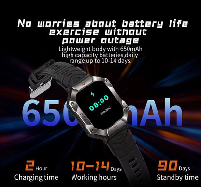 Men’s Military Smartwatch with Bluetooth Call, Large Battery, Compass & Waterproof Sports Design – Outdoor Electronic Watch