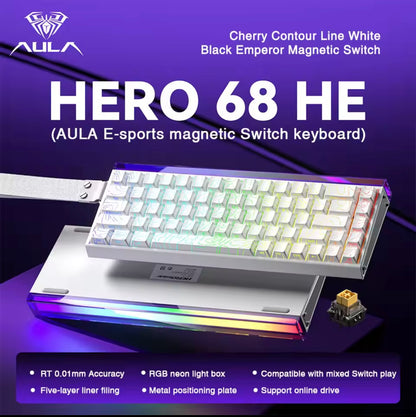 AULA HERO 68 HE Keyboard, Compact 68-Key Layout, Magnetic Switches with Rapid Trigger, High-Speed 8K Return Rate, Hot-Swap Switch Design, Durable Wired Connection, Dynamic RGB Backlighting, Neon light box